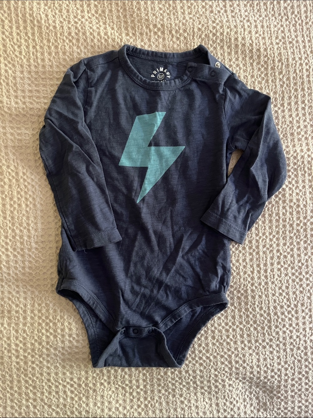 Primary Navy Long Sleeve Bodysuit with Teal Lightning Bolt